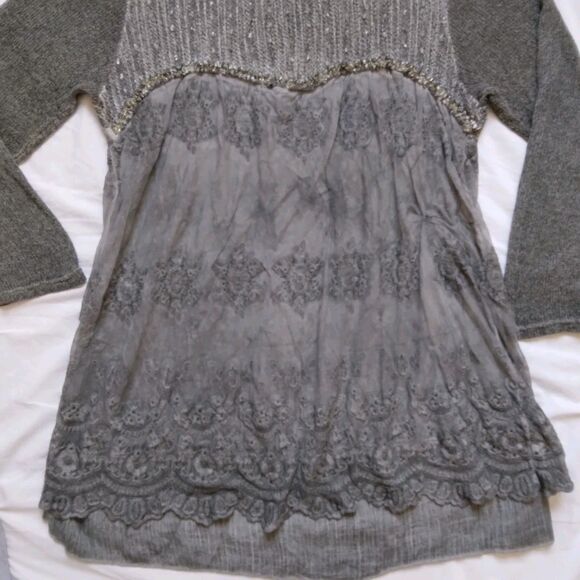 Simply Couture Top Tunic Gray Long Sleeve Lagenlook Shabby Cottage Womens 2XL - Picture 7 of 16